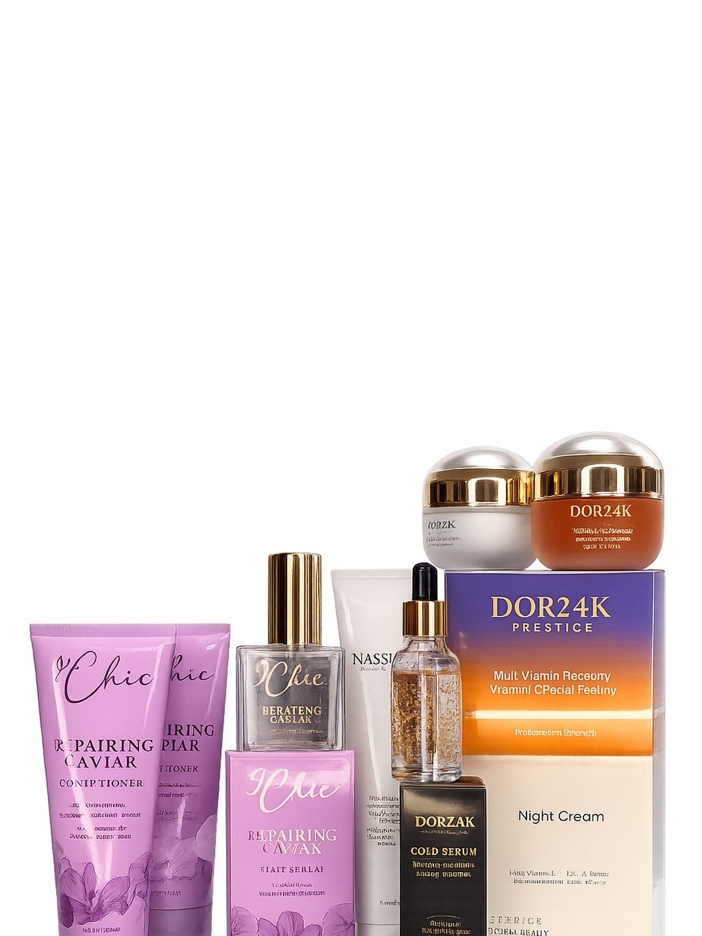 DOR24K & Chic Repairing Caviar Skincare Set - Pink, Gold, White